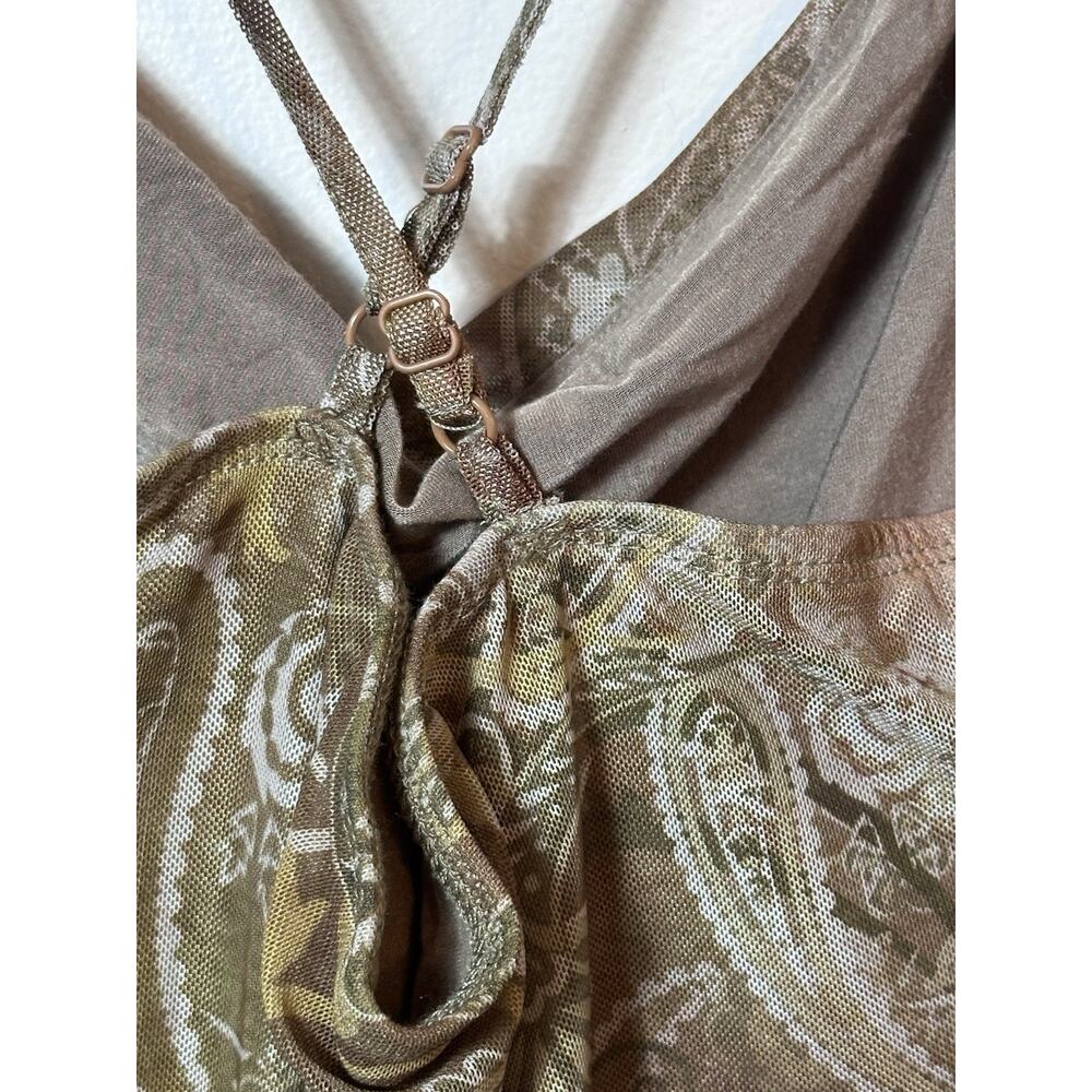 Y2K Brown Paisley Satin Slip Dress Womens Small Cowl Neck Strappy Fairy Grunge - Picture 11 of 11